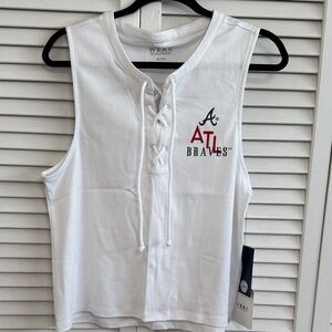 Women's Lace-Up Atlanta Braves Sleeveless Tank - White